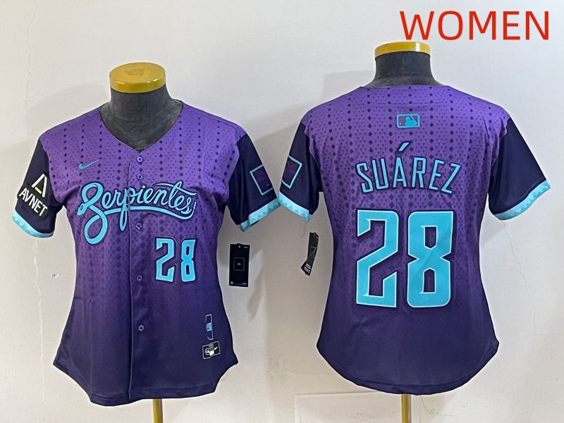 Women 2025 Arizona Diamondback 28 Suarez Purple Joint Name Nike MLB Jersey style 7